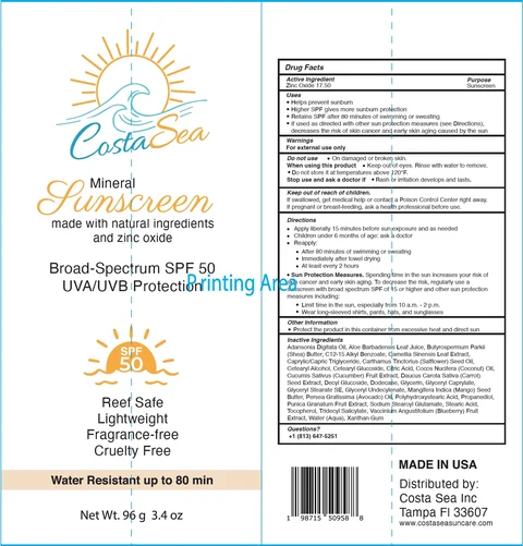 Costa Sea Mineral Sunscreen SPF 50 포장