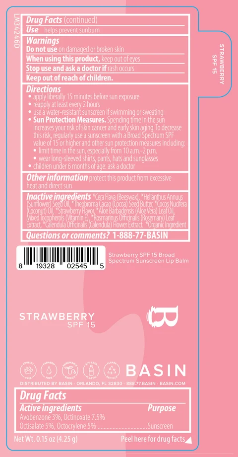 Basin Strawberry SPF 15 Broad Spectrum Sunscreen Lip Balm 포장