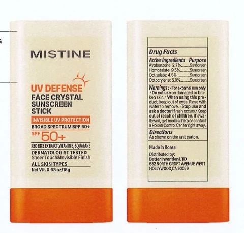 MISTINE UV DEFENSE FACE SUNSCREEN SPF50 packaging