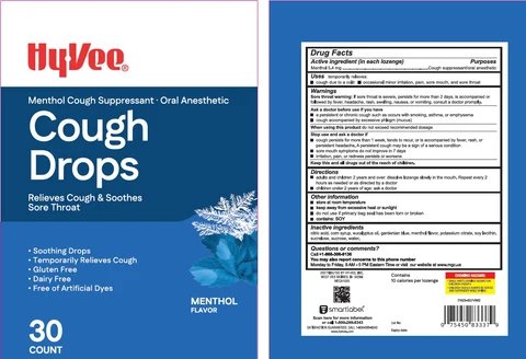 HyVee Cough Drops Menthol 포장