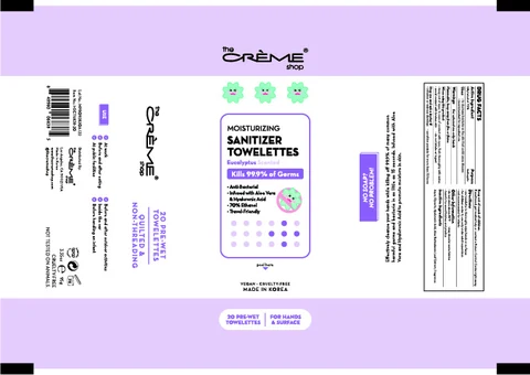 The creme shop Moisturizing Sanitizer Towelettes Eucalyptus Scented packaging