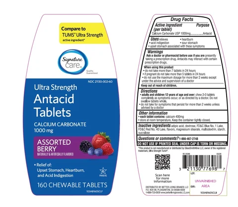Ultra Strength Antacid Calcium Carbonate 160 Chewable Tablets
