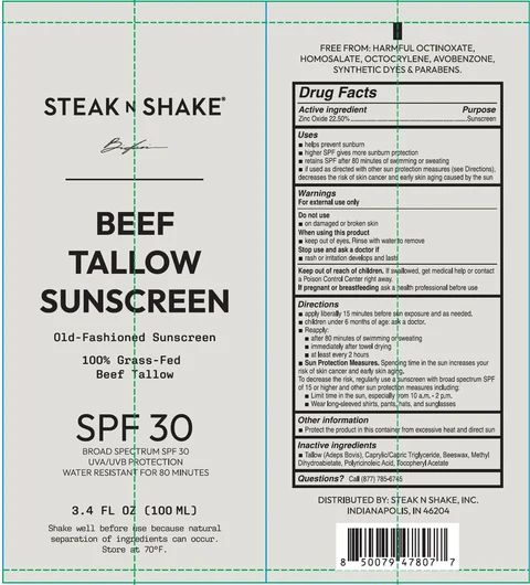 Steak n Shake Beef Tallow Sunscreen SPF 30 packaging