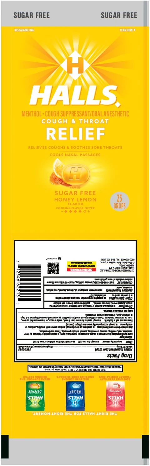HallsSugar Free Honey Lemon packaging
