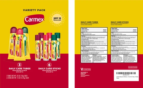 Carmex Variety Pack Daily Care Sticks Moisturizing Lip Balm SPF 15 포장