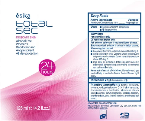 esika total sec DELICATE SKIN Alcohol Free Womens Deodorant and Antiperspirant - All day protection packaging