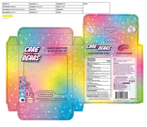 Smart Care Hand Sanitizer with Lip Gloss Care Bear 포장