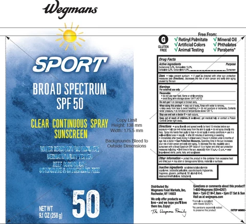 Wegmans Sport and Kids Clear Continuous Sunscreen packaging