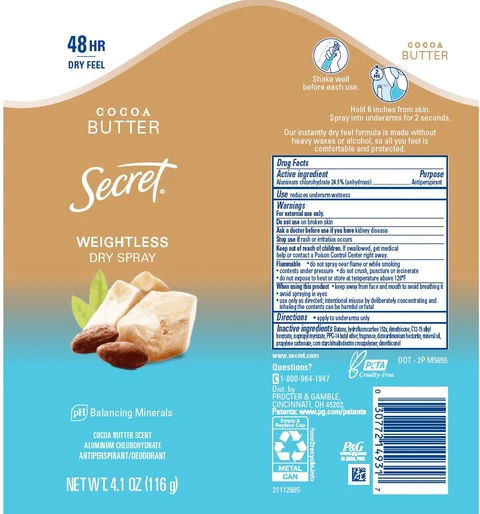 Secret Weightless Dry Cocoa Butter 포장