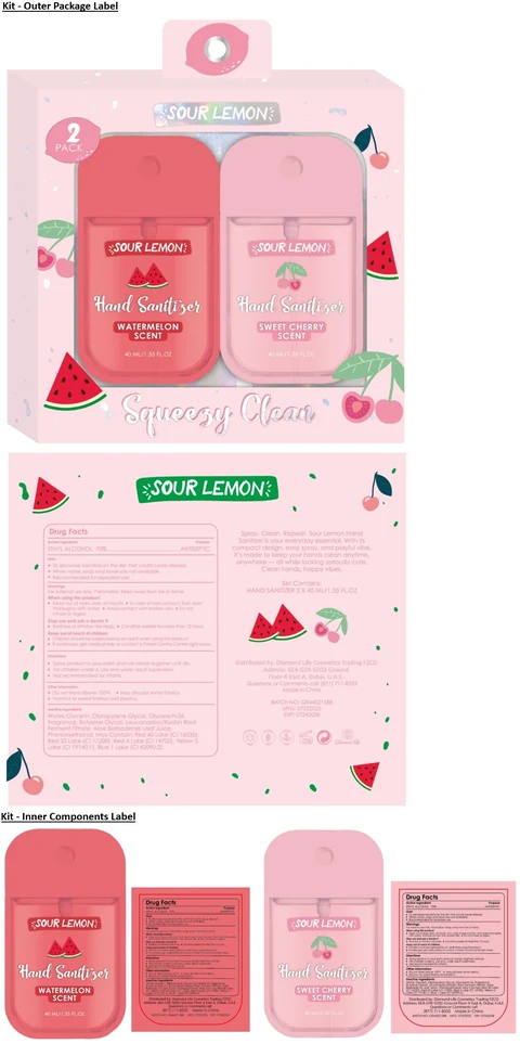 SOUR LEMON 2 PACK Hand Sanitizer - WATERMELON AND SWEET CHERRY SCENT 포장
