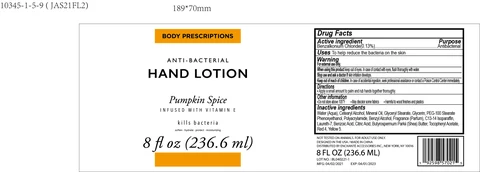 BODY PRESCRIPTIONS Pumpkin Spice INFUSED WITH VITAMIN E ANTIBACTERIAL HAND 포장