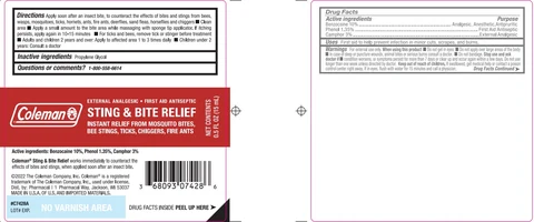 Coleman Bite and Sting Relief 포장