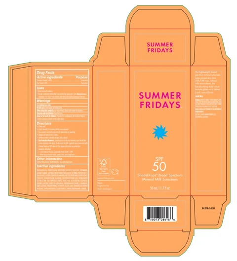 SUMMER FRIDAYS SHADEDROPS BROAD SPECTRUM MINERAL MILK SUNSCREEN SPF 50 포장