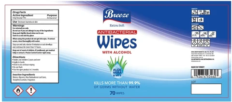 Breeze70% ALCOHOL ANTIBACTERIAL WIPES packaging