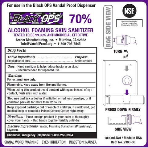 BLACK OPS 70 PERCENT ALCOHOL FOAMING SKIN SANITIZER 포장