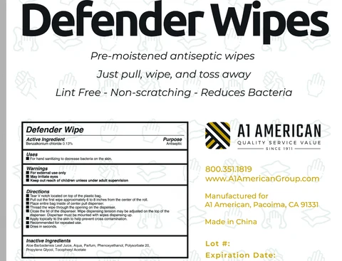 Defender wipes 포장
