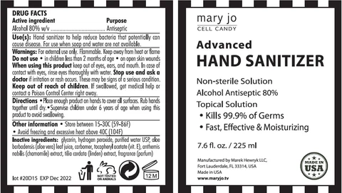 MARY JO - CELL CANDY - ADVANCED HAND SANITIZER80 PERCENT packaging