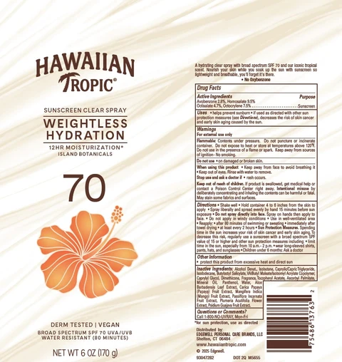 HAWAIIAN TROPIC SUNSCREEN CLEAR WEIGHTLESS HYDRATION SPF70 포장