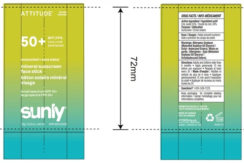 ATTITUDE Sunly Mineral Sunscreen Face Stick SPF 50 Unscented 포장