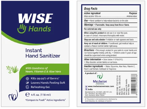 WISE HANDS Instant Hand Sanitizer packaging