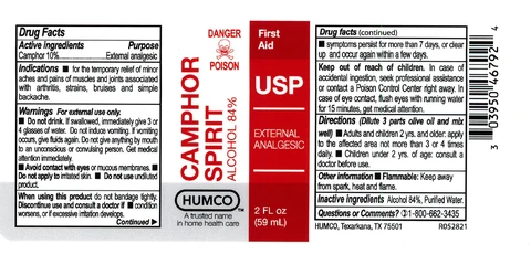 HUMCO Camphor Spirit packaging