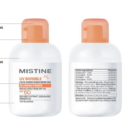 MISTINE UV INVISIBLE FACE SHEER SUNSCREEN SPF 50 packaging