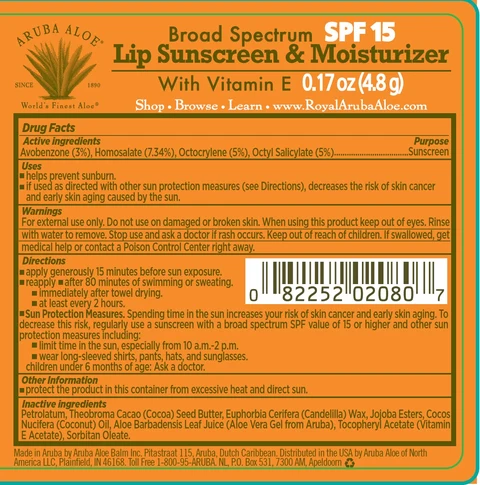 Aruba Aloe broad spectrum SPF 15 Lip sunscreen and Moisturizer 포장