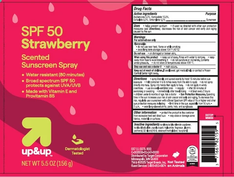 Target Up and Up SPF 50 Strawberry Scented Sunscreen packaging
