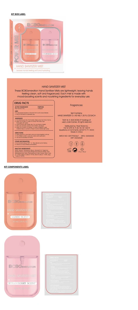 BCBGENERATION HAND SANITIZER MIST SET-MANGO AND STRAWBERRY SCENT 포장