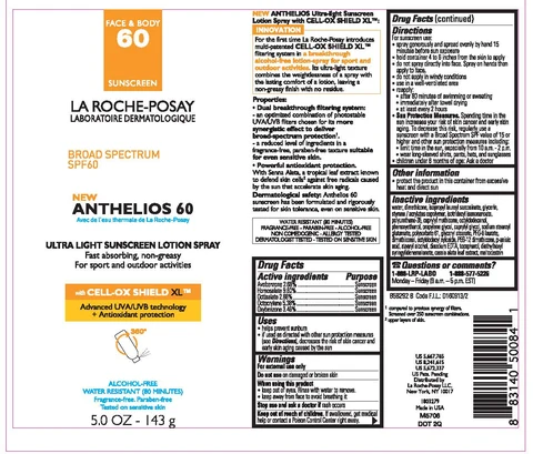 La Roche Posay Laboratoire Dermatologique Anthelios 60 Ultra Light Sunscreen Broad Spectrum SPF 60 Water Resistant 80 Minutes packaging