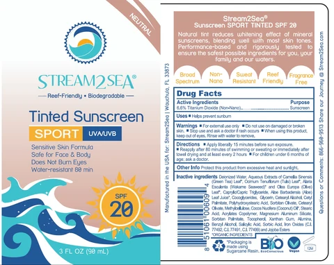 Stream2Sea Broad Spectrum Sport Face & Body SPF 20-TINTED 3oz