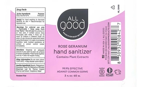 All Good Rose Geranium Hand Sanitizer 포장