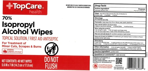 Topcare 70 Isopropyl Alcohol Wipes packaging