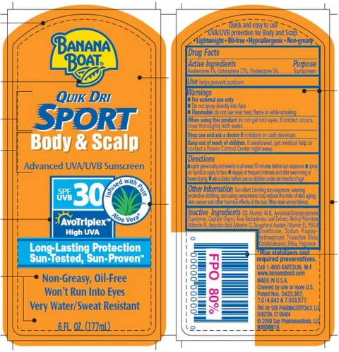 Banana Boat Quik Dri Sport Body and Scalp SPF 30 포장