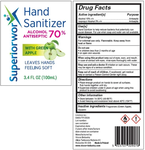 Superiorwor hand sanitizer with green apple 포장
