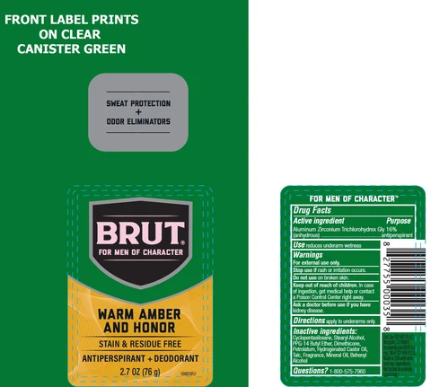 Brut Warm Amber and Honor Anti-Perspirant and Deodorant packaging