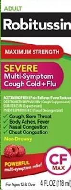 Robitussin Severe Multi-Symptom Cough Cold Flu packaging