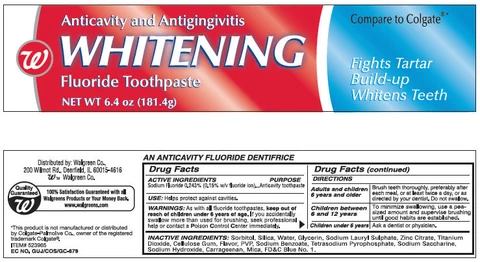 Walgreens Anticavity and Antigingivitis Whitening packaging