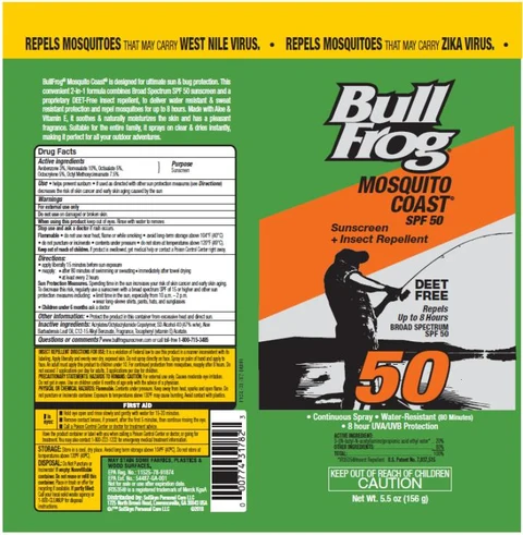 Bull Frog Mosquito Coast Broad Spectrum Cspray w fragrance SPF 50 packaging