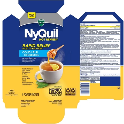 Vicks NyQuil HOT REMEDY RAPID RELIEF MULTI-SYMPTOMCold and Flu plus Congestion 포장