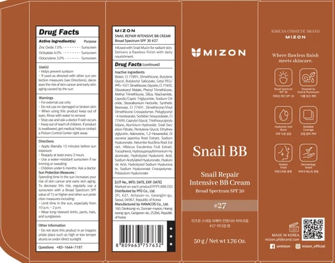 MIZON SNAIL REPAIR INTENSIVE BB No. 27 포장
