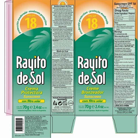 Rayito de Sol Sunscreen SPF 18 포장