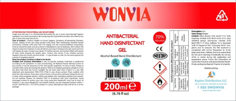 Wonvia Antibacterial Hand Disinfectant packaging