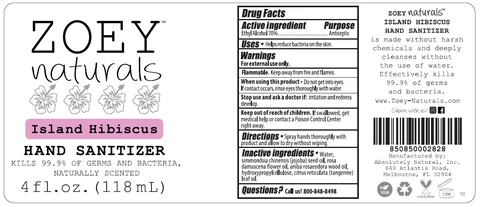 ZOEY naturals Island Hibiscus HAND SANITIZER 포장