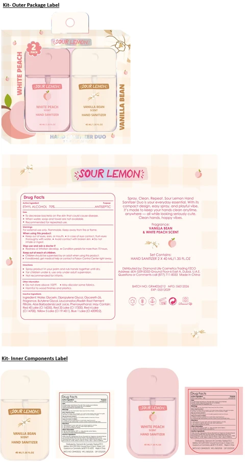 SOUR LEMON HAND SANITIZER DUO - WHITE PEACH AND VANILLA BEAN SCENT 포장