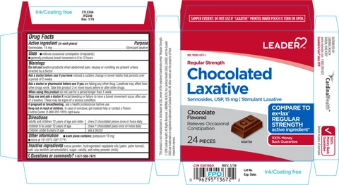Leader Regular Strength Chocolate Laxative sennosides packaging