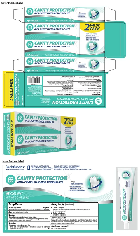 Brush Buddies 2 VALUE PACK CAVITY PROTECTION ANTI-CAVITY FLUORIDE packaging