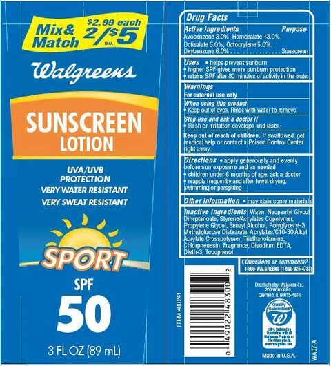 Walgreens Sunscreen SportSPF 50 packaging