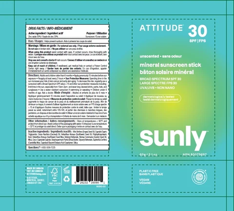 ATTITUDE Sunly Mineral Sunscreen Stick Unscented SPF 30 포장