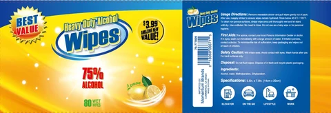 Heavy Duty Alcohol WipesLemon packaging